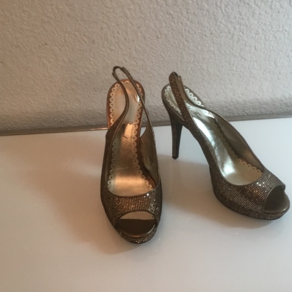 Lulu Townsend  bronze glitter sling back peep toe platform shoes 😍 - Picture 6 of 16